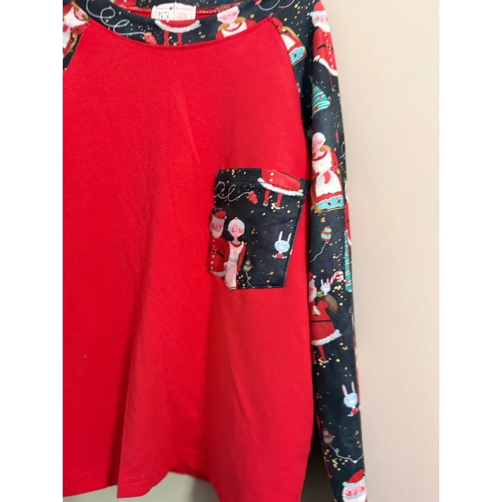 Pete‎ and Lucy Boys Long Sleeve Christmas Pajama Shirt Red Santa Pattern